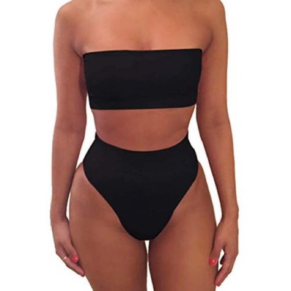 Black Two-Piece Bikini Tube Top High Waste